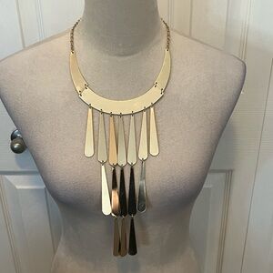 Gold Multi-Tone Statement Fringe Necklace - Women Jewelry Adjustable 16”-18”
